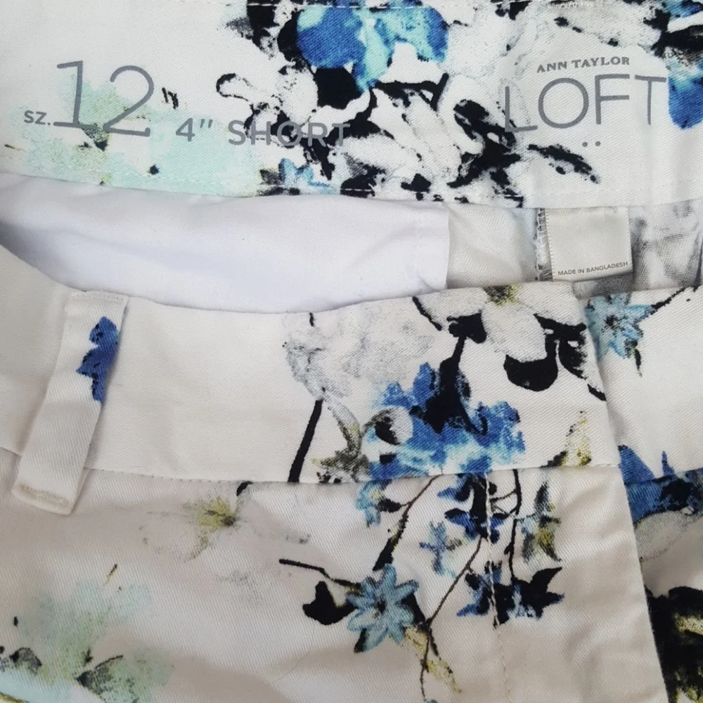 LOFT White Floral Print Shorts with Blue Accents - Picture 3 of 9